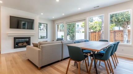 Fototapeta premium Modern Living Room with Cozy Seating and Dining Space for Gatherings