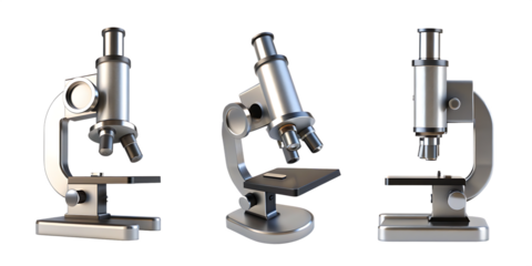 set of microscopes viewed from different angles isolated on a transparent background.PNG