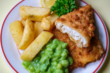 British Favourite Fish And Chips With Mushy Peas