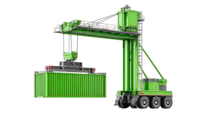 Green gantry crane lifting container