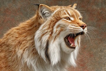 Fototapeta premium A lynx roars with sharp teeth and stunning fur detail in a breathtaking setting