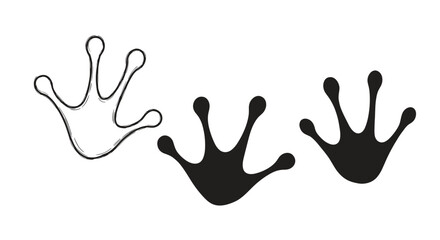 Obraz premium Illustration of three frog footprints showing different styles of depiction and detail