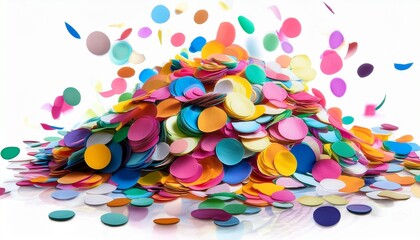 colorful paper confetti pile celebration decoration scattered isolated transparent cutout