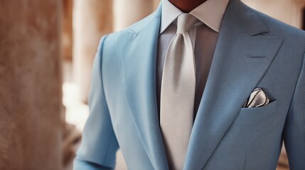 Elegant Azure Suit: A man is adorned in a tailored suit. This image represents style, refined taste, and the embodiment of a timeless aesthetic.