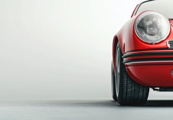 Fototapeta premium Classic Red Car Front View with Stylish Round Headlights and Detail