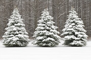 Obraz premium Snow-Covered Evergreen Trees in a Winter Landscape Scene