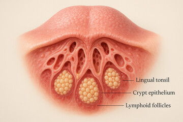 Obraz premium Anatomy of the Human Tongue with Lingual Tonsil Illustration