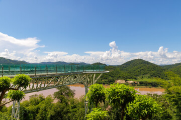 A beautiful bridge or glass skywalk over Mekong river, a tourist destination located between Thailand and Laos PDR at Chiang Khan, Loei Province