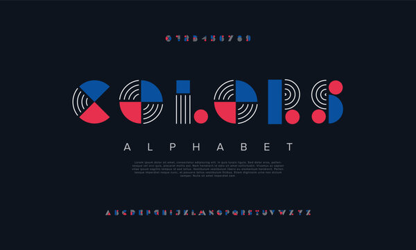 Color font, retro geometric type or art deco typeface and bold characters alphabet, vector ABC letters. Abstract vintage or modern Bauhaus font with geometric typography in art deco shapes and lines