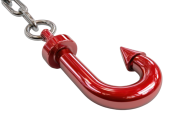 Close-up of a red hook attached to a chain