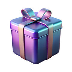 Iridescent gift box with ribbon celebration present transparent background