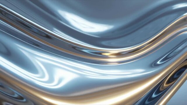 メタリックに輝く液体金属が滑らかに流れる抽象的な背景「生成AI」