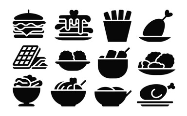 Obraz premium Vector art of collection of fast food and dessert silhouette includes burger, pancake, french fries, and chicken