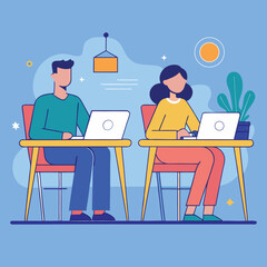 Diverse colleagues working together on laptops at their desks