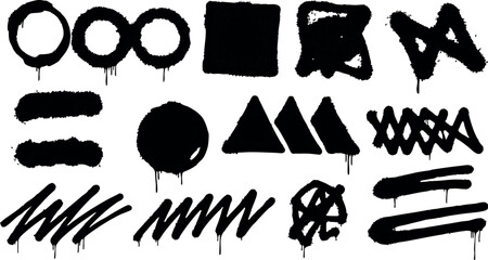 Black spray paint graffiti shapes and lines vector illustration with drips and smudges 