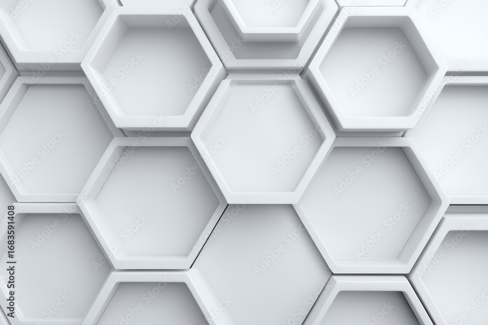 Poster geometric honeycomb design: a modern 3d rendered hexagonal pattern, perfect for architectural, abstr