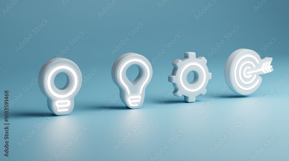 Aufkleber idea to target process: a conceptual image showcasing the journey from idea generation to successful