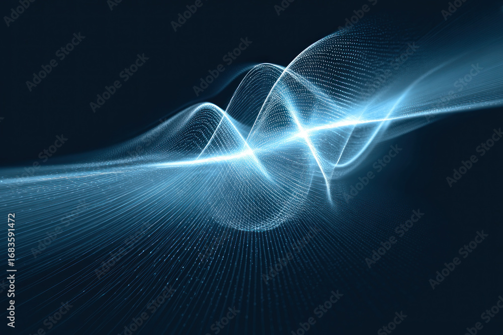 Poster flowing blue waves create a captivating display of movement and energy in a virtual space