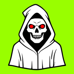 Green Death Hooded Grim Reaper Skull Glowing Red Eyes