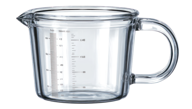 Clear glass measuring cup with markings