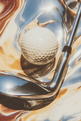 retro vintage style close up of golf ball and club on course, nostalgic sports illustration perfect for posters, ads, and lifestyle designs