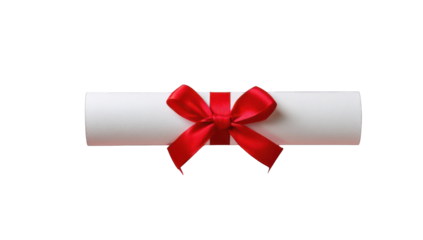 Rolled white document with red ribbon
