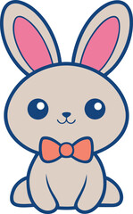 Cute kawaii bunny rabbit wearing a coral bow tie