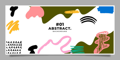 Abstract hand drawn doodle horizontal banner background. Colorful freehand drawing modern poster design.