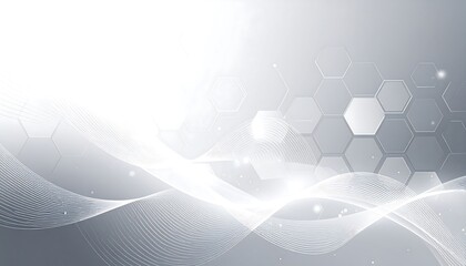 Abstract gray and white design with intricate hexagons and flowing lines, evoking a sense of technology and innovation.