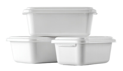 Three white plastic storage containers stacked