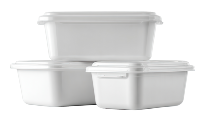 Three white plastic storage containers stacked