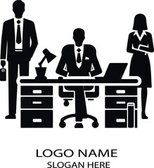 Fototapeta premium Black people office logo icon vector white background .