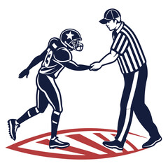 American football player and referee handshake on field logo