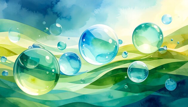 Vibrant bubbles over rolling hills