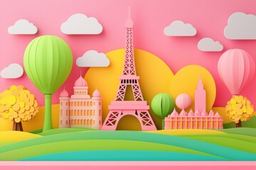 Colorful Paper Craft Representation of Iconic Paris Attractions