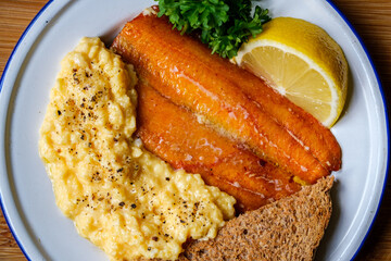 Healthy Smoked Kippers With Scambled Eggs and Toast