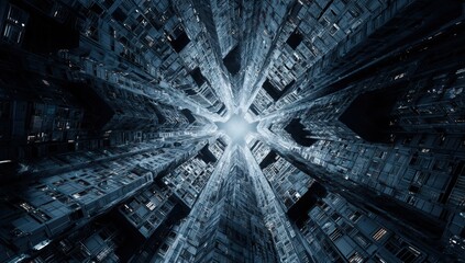 Futuristic city scape, radial perspective