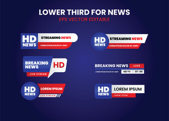 Lower third tv header, headline and news bars. Vector modern colorful red blue white. video title or television news bar isolated template.