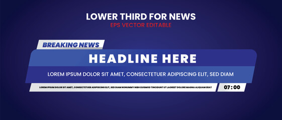 Lower third tv header, headline and news bars. Vector modern blue white. video title or television news bar isolated template.