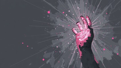 A hand reaching upward, bathed in radiant light