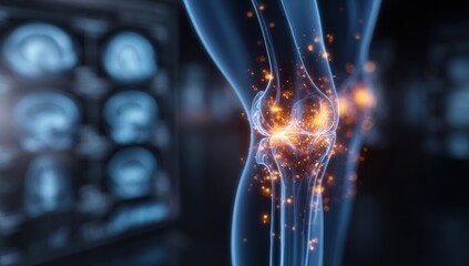 3D illustration of a human knee joint with inflammation