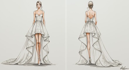 Fashion sketches of a wedding dress design