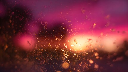 Raindrops on glass with blurred city lights creating a moody, atmospheric nighttime scene