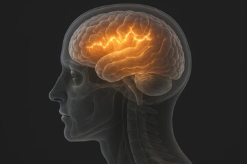 Obraz premium Brain Activity: An illustration of a human brain with highlighted activity, symbolizing thought, knowledge, and the complexities of the human mind. 