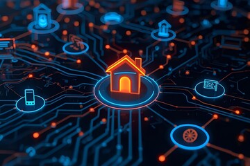 Obraz premium Smart home security network with digital communications