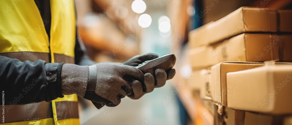 Aufkleber warehouse worker scanning inventory with handheld device for efficient logistics and supply chain ma