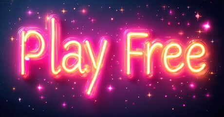Bright neon sign displays Play Free against dark purple, sparkling background. Vivid colors create energetic visual impact.
