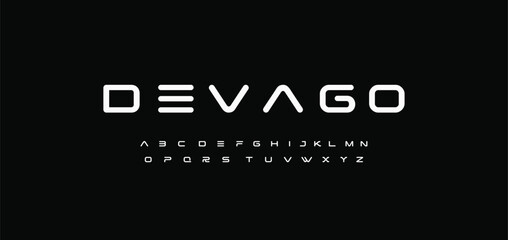 Devago Abstract scifi modern alphabet fonts. Science fiction typography sport, technology, fashion, digital, future creative logo font. vector illustration