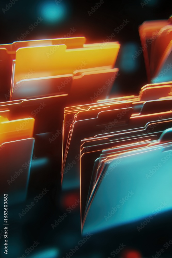Poster digital filing system: abstract image of file folders for data management and organization