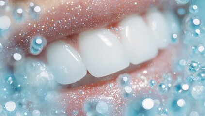 Close-up of a smile with sparkling bubbles